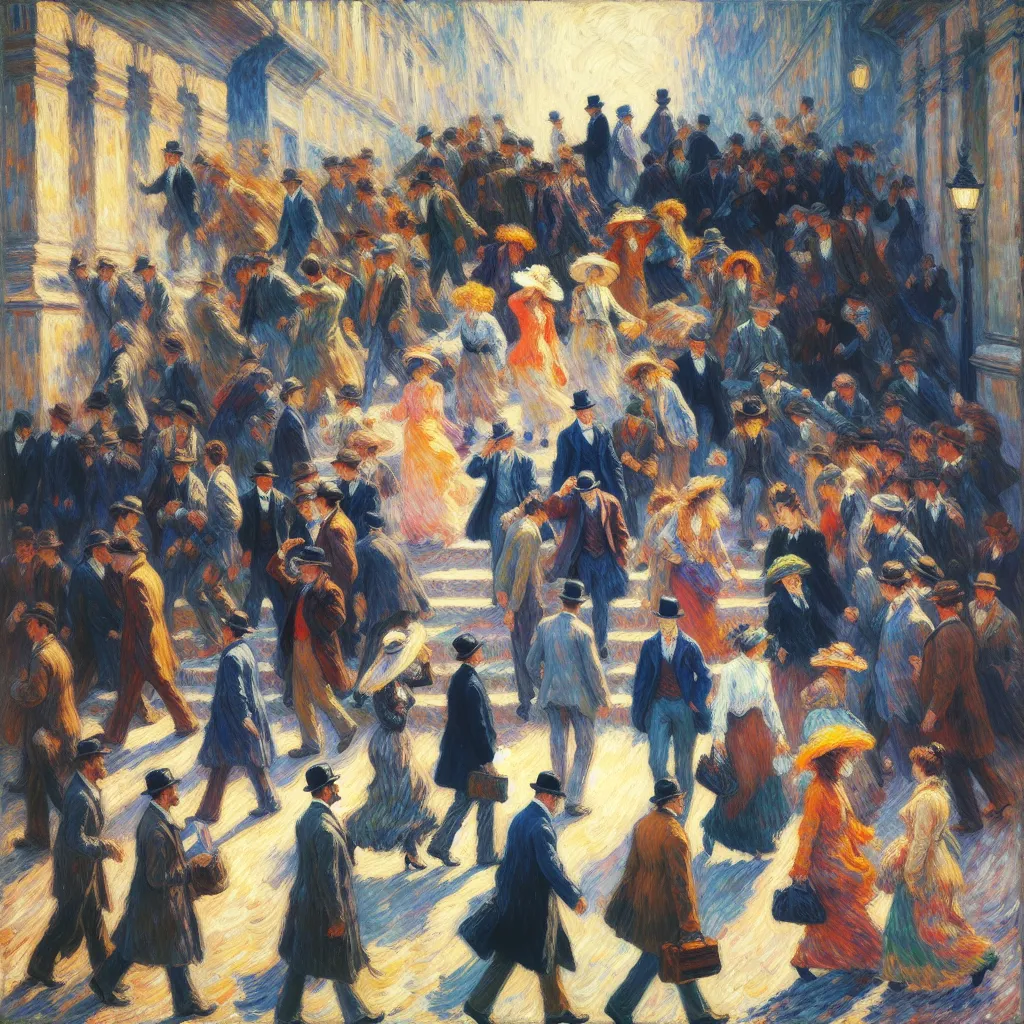 Bustling, Energy, Transformation, Gender, Illusion in the style of Monet