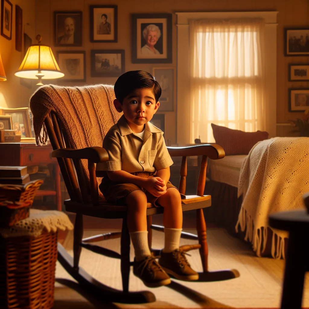 A young boy named Henry wakes up in his grandmother's rocking chair, unsure of how he got there. Through a mix of confusion and curiosity, he seeks comfort and guidance in the familiar setting of his grandmother's room. As he navigates this unusual experience, he finds reassurance, love, and a sense of belonging in his family's warm embrace.