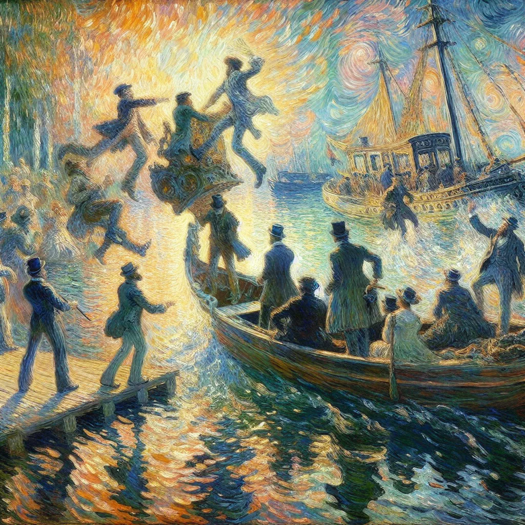 swapped, transformation, adventure, identity, friendship in the style of Monet