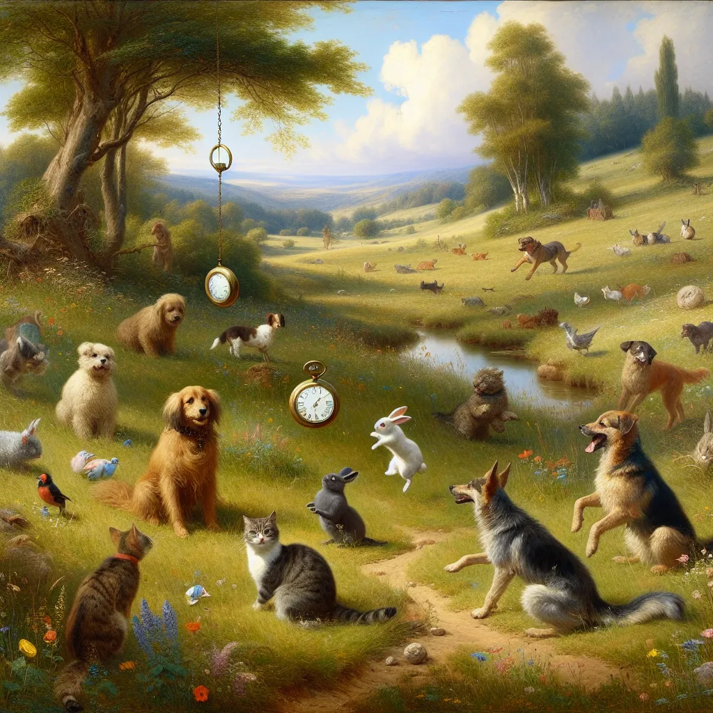 Pets, Hypnosis, Prank, Friendship, Mischief in the style of Monet