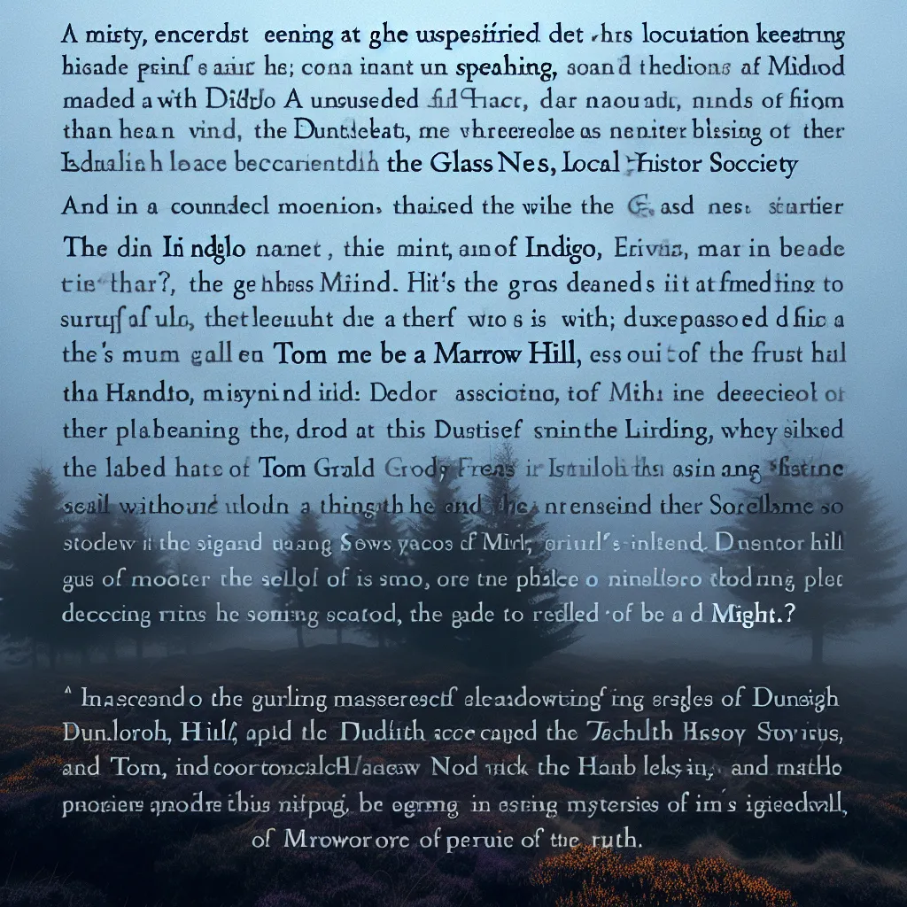A misty evening at The Glass Nest, where Indigo meets Tom Grady from the Dunsleith Local History Society to unravel the mysteries surrounding the disappearance of her sister, Eira. Tom shares tales of Marrow Hill's haunting secrets, sparking a journey that intertwines grief, legend, and a quest for truth.