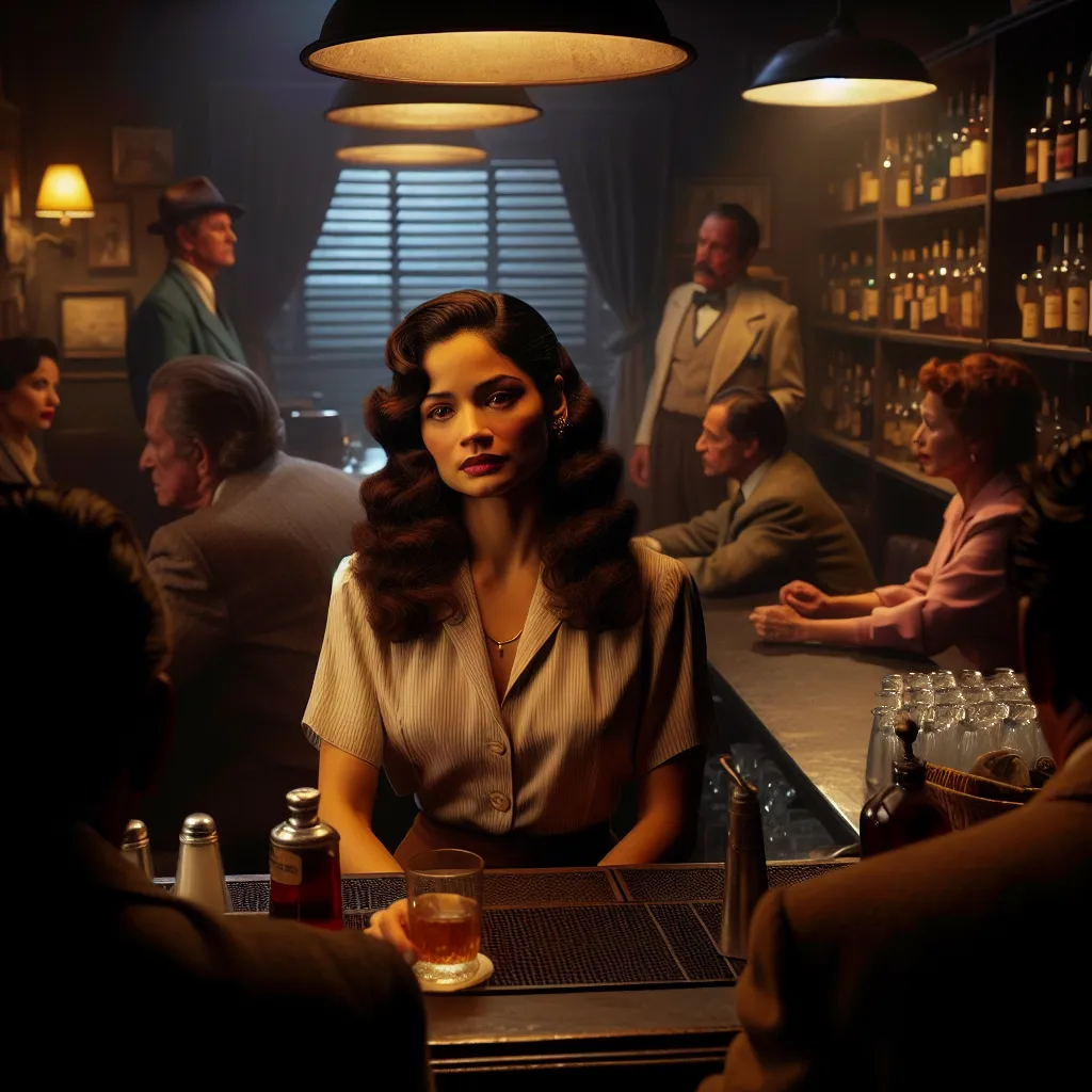 An emotional scene in Club Mercury's back office, where Lana Castellano struggles with despair and hope over her missing sister, Maria. The image captures Lana's determination as she tends bar, serving patrons with a practiced smile despite the weight of her grief. Entwined with moments of longing and resilience, the story unfolds in the shadows of mystery and loss.