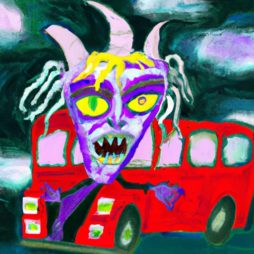 Alastor, transformation, demon, bus, Hazbin in the style of Monet