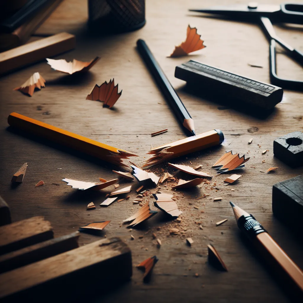 A broken pencil lying on a desk, symbolizing an unfinished or abandoned creative project.