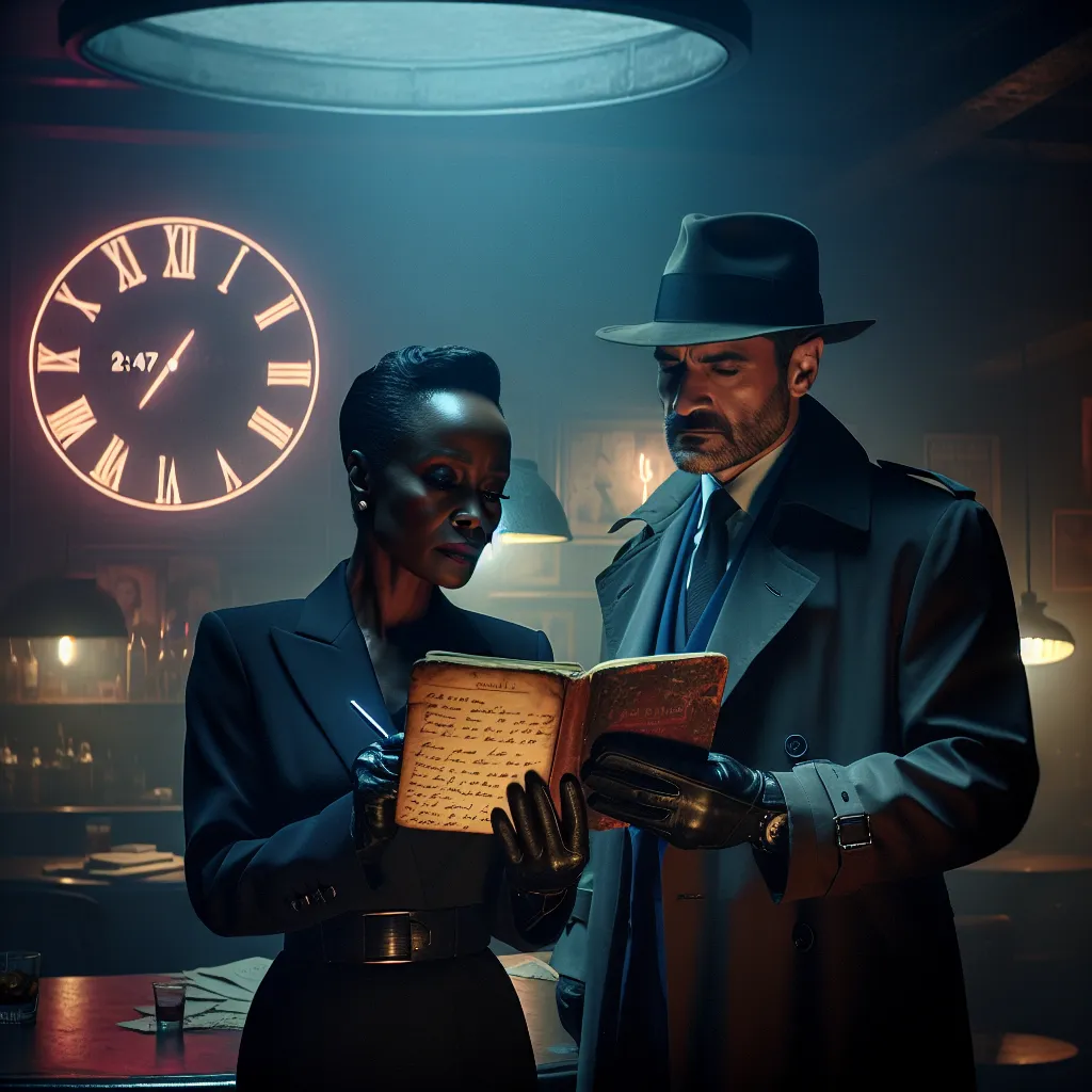 A mysterious scene in a dimly lit club with a clock showing 2:47 a.m. A club owner, Harper, receives an unexpected visitor, Victor, who hands her a notebook belonging to her missing sister, Maeve. Maeve's notes hint at a secret related to the Red Anchor and a hidden room under warehouse seventeen. Harper, determined and fueled by hope, decides to uncover the truth behind her sister's disappearance, stepping into a dangerous mystery.
