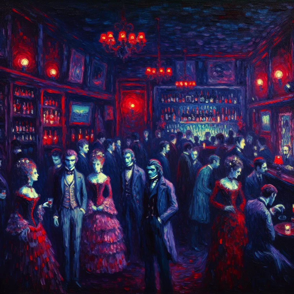 1. Vampire
2. Nightclub
3. Mystery
4. Blood
5. Secrets in the style of Monet