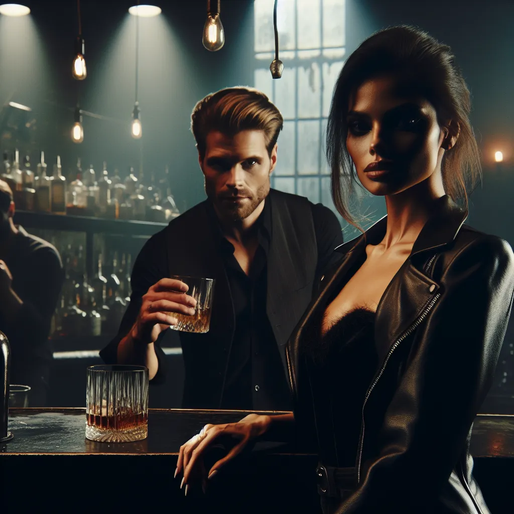 A mysterious and passionate encounter unfolds in a dimly lit nightclub between Cassie, the enigmatic owner, and a captivating stranger with whiskey on his breath and blood on his lips.