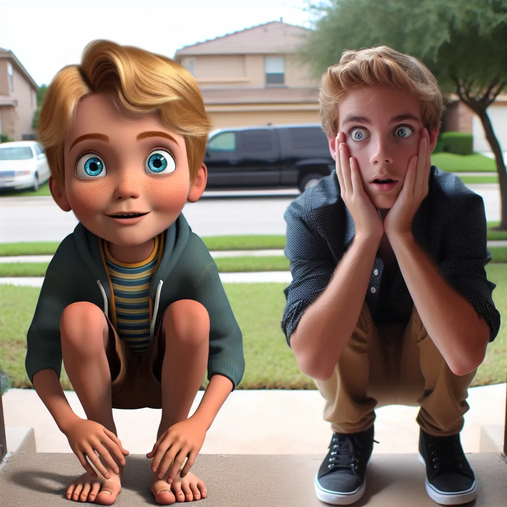 A young boy named Jacob, born on May 12, 2018, with sandy blonde hair and bright blue eyes, embarks on a mysterious transformation while searching for his missing mother, Sarah, in a suburban neighborhood. As his feet and legs begin to change, he watches in astonishment as his appearance shifts into that of a Mexican woman.