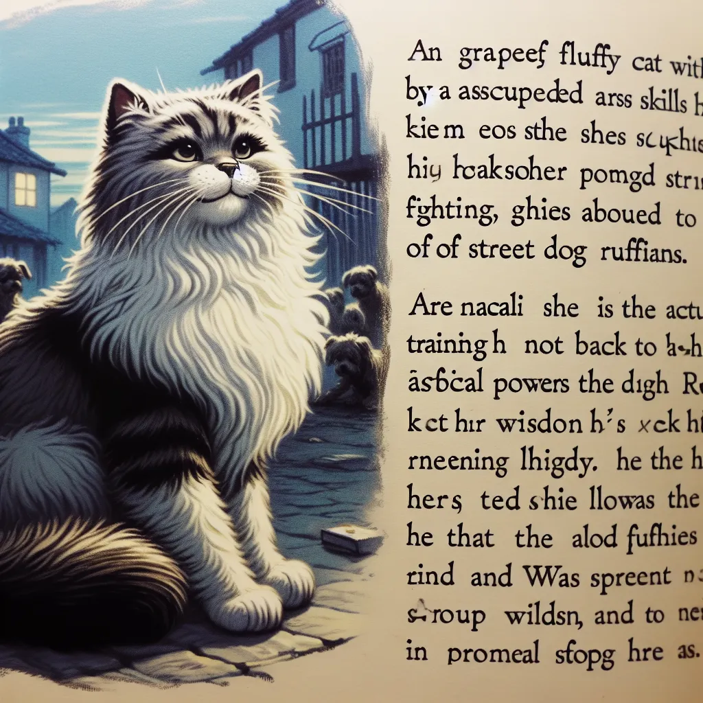 A graceful, fluffy cat with a sly look, known in the neighborhood for her claims of being a skilled martial artist. One evening, surrounded by a group of street dog hooligans, the cat realizes she lacks the training to back up her words. Helpless and defeated, she is saved by an old friend, Dudley the dog, who reminds her that true strength lies in loyalty and honesty. This event marks a new chapter in their relationship, as the cat learns the value of true friendship.