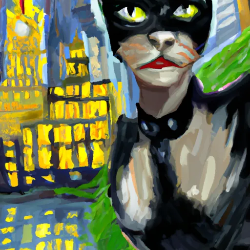 Tommy, Catwoman, Gotham City, Transformation, Adventure in the style of Monet