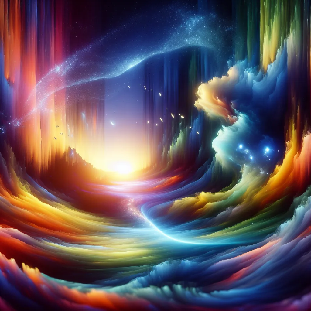 Description: "A surreal and mysterious image depicting an ethereal landscape with vibrant colors. The scene showcases a sense of wonder and intrigue, inviting viewers to explore the imaginative narrative that lies within."
