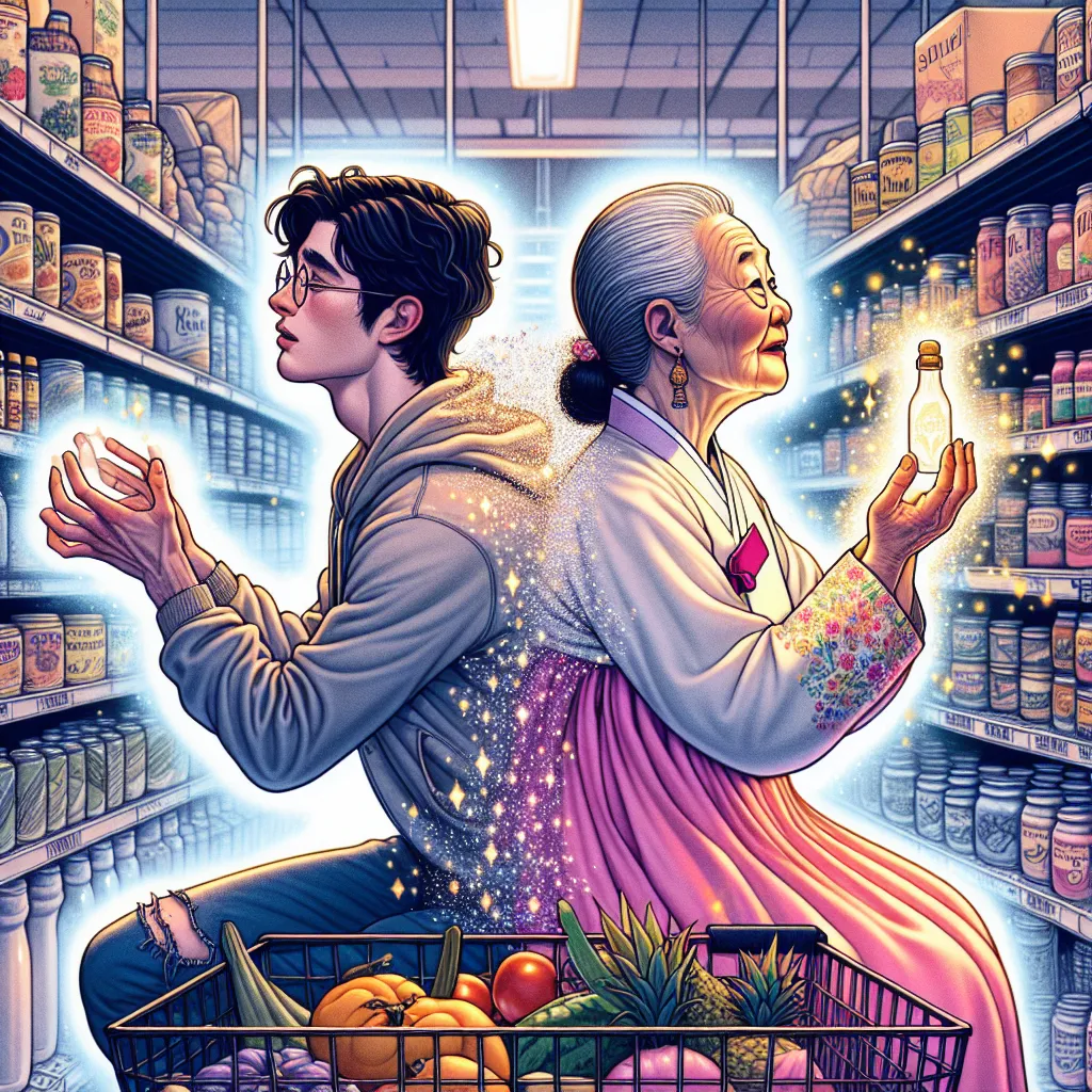 A detailed story about Oliver, who experiences a magical transformation in a grocery store, swapping bodies with Sunhee, an elderly Korean woman. With the help of Diane and concentrated wishes, he returns to his true form, learning valuable lessons about empathy and connection. Oliver's adventure ends with a newfound appreciation for the power of wishes and understanding.