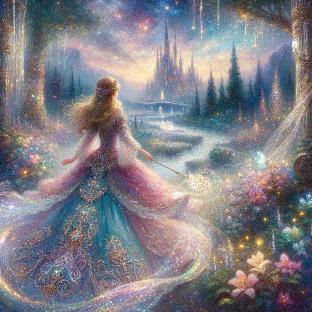 Magic, Transformation, Princess, Adventure, Fantasy in the style of Monet
