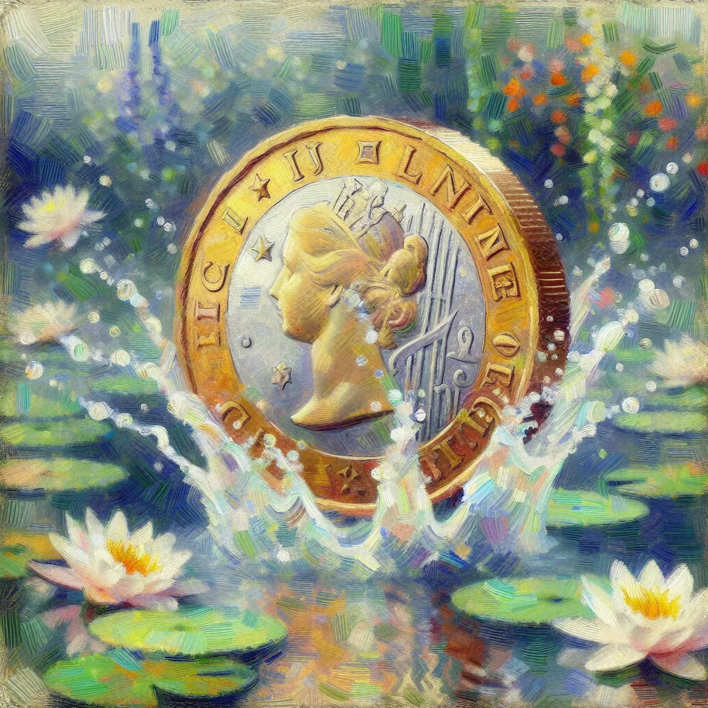 Coin, Change, Transformation, Luck, Rich in the style of Monet