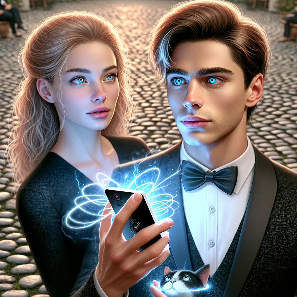 [This is a description for the image to be generated by DALLE:]

The image depicts a young man named Kai, standing in awe as his sister Kiara holds a futuristic device. A mixture of uncertainty and curiosity is evident in Kai's blue eyes. The device, crackling with energy, is ornate and sleek, resembling a remote control. Surrounding them is an otherworldly glow, hinting at the magical transformation about to take place. Kai and Kiara are about to embark on a journey of metamorphosis, as their b