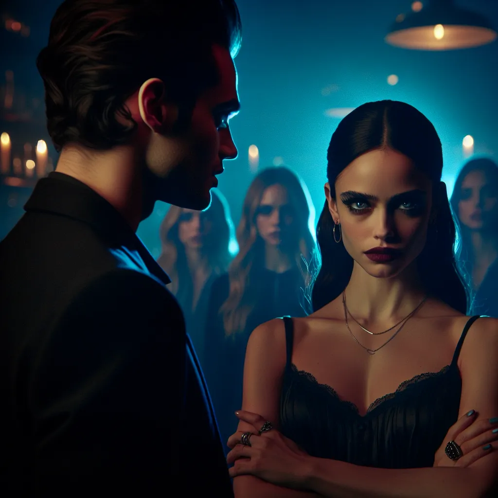 A mysterious and tense encounter unfolds as nightclub owner Cassidy confronts a captivating vampire named Lara, leading to a moment of unexpected trust and transformation.