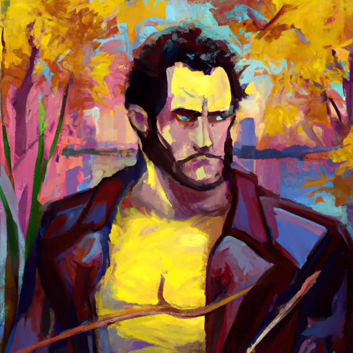 Wade Wilson, Wolverine, Antihero, Romance, Adventure in the style of Monet