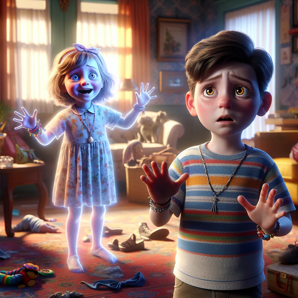 A young boy named Charlie wakes up one day to find himself transparent and seemingly invisible. As he frantically searches for help, his sister Lily is engrossed in playing dress-up with their mother's accessories.