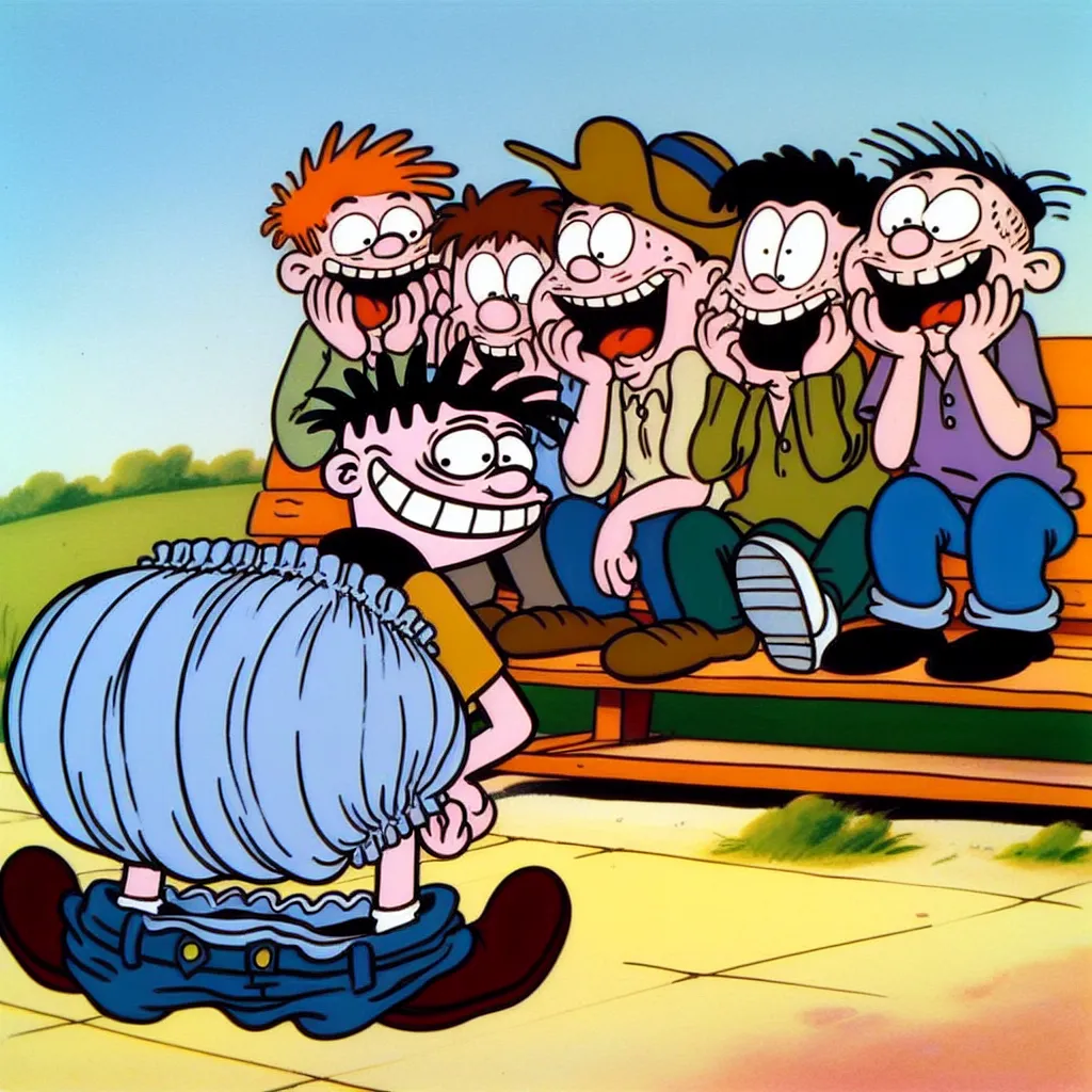 A comical image of Edd, a character from Eddsworld, lying on a changing table with his friends surrounding him. Edd is wearing oversized, cartoonish diapers while his friends look on, some in amusement and others in disbelief. The atmosphere is light-hearted and filled with humor as Edd grapples with his embarrassing situation.