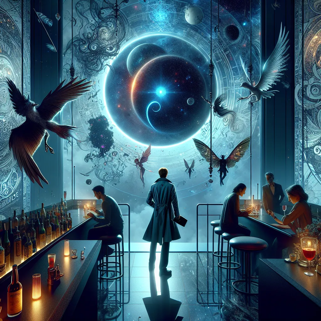 An enigmatic scene in a high-end nightclub called Eclipse, where protagonist Eva Morello navigates a world of supernatural beings and dark secrets with keen observation and unexpected kindness, encountering a mysterious and troubled man named Samael seeking refuge from his past.