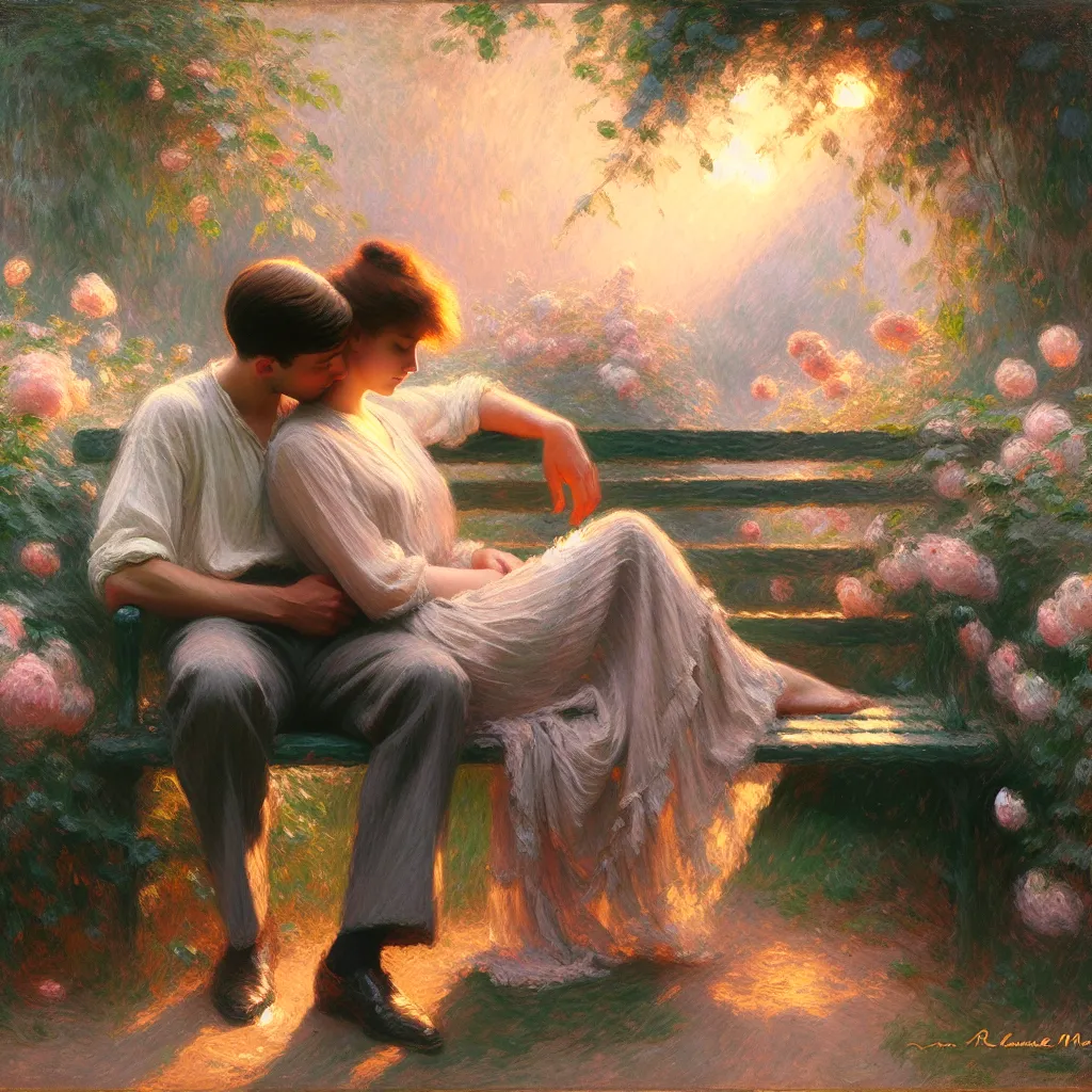 Love, Intimacy, Passion, Tender, Afterglow in the style of Monet
