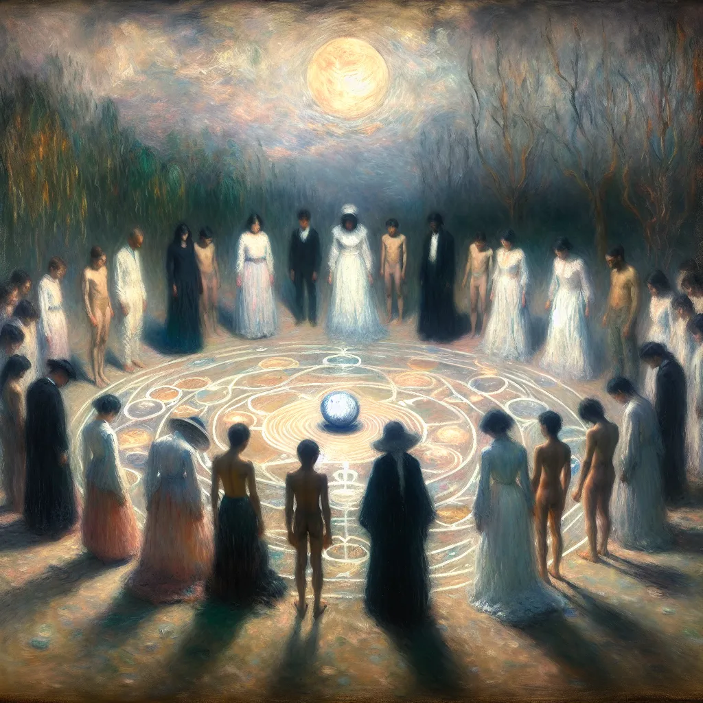 Horror, Gender dysphoria, Identity, Body-swap, Ritual in the style of Monet