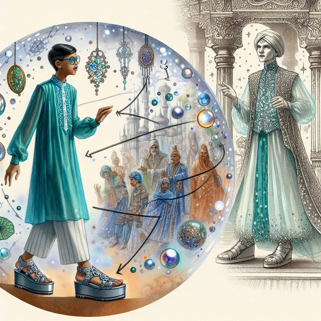 An illustration depicting a young boy named Ethan turning into a grown woman named Michelle as he accidentally wears her oversized platform sandals. The image shows Ethan's transformation from a boy into a woman, capturing the moment his feet change to match Michelle's, followed by his evolving body and features reflecting hers. The scene conveys Ethan's panic and confusion as he becomes Michelle, including the chaos he unwittingly causes in the house. Ultimately, the illustration shows Michelle