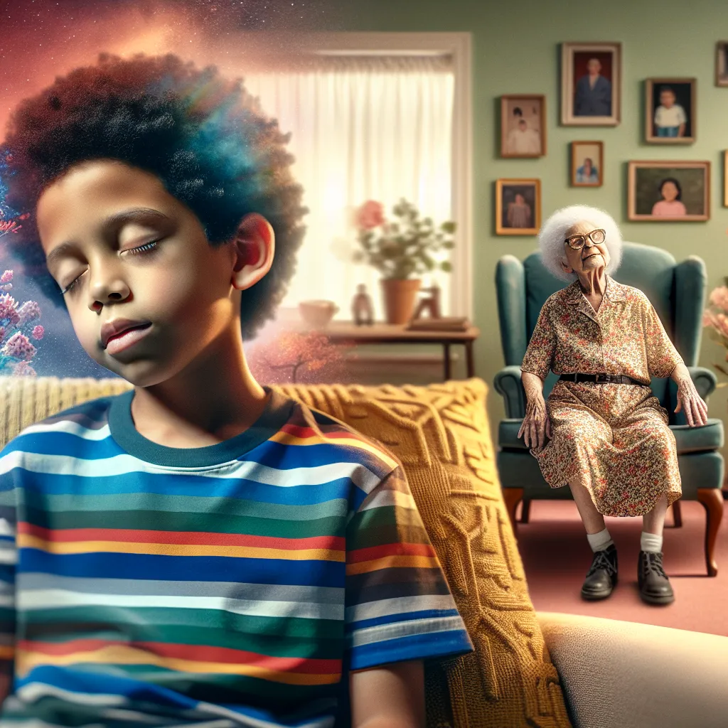 A young boy named Timothy falls asleep on a couch and wakes up to find himself transformed into his elderly grandmother, Elaine. As he navigates his new reality, memories and identities blur, creating a poignant story of familial love and transformation.