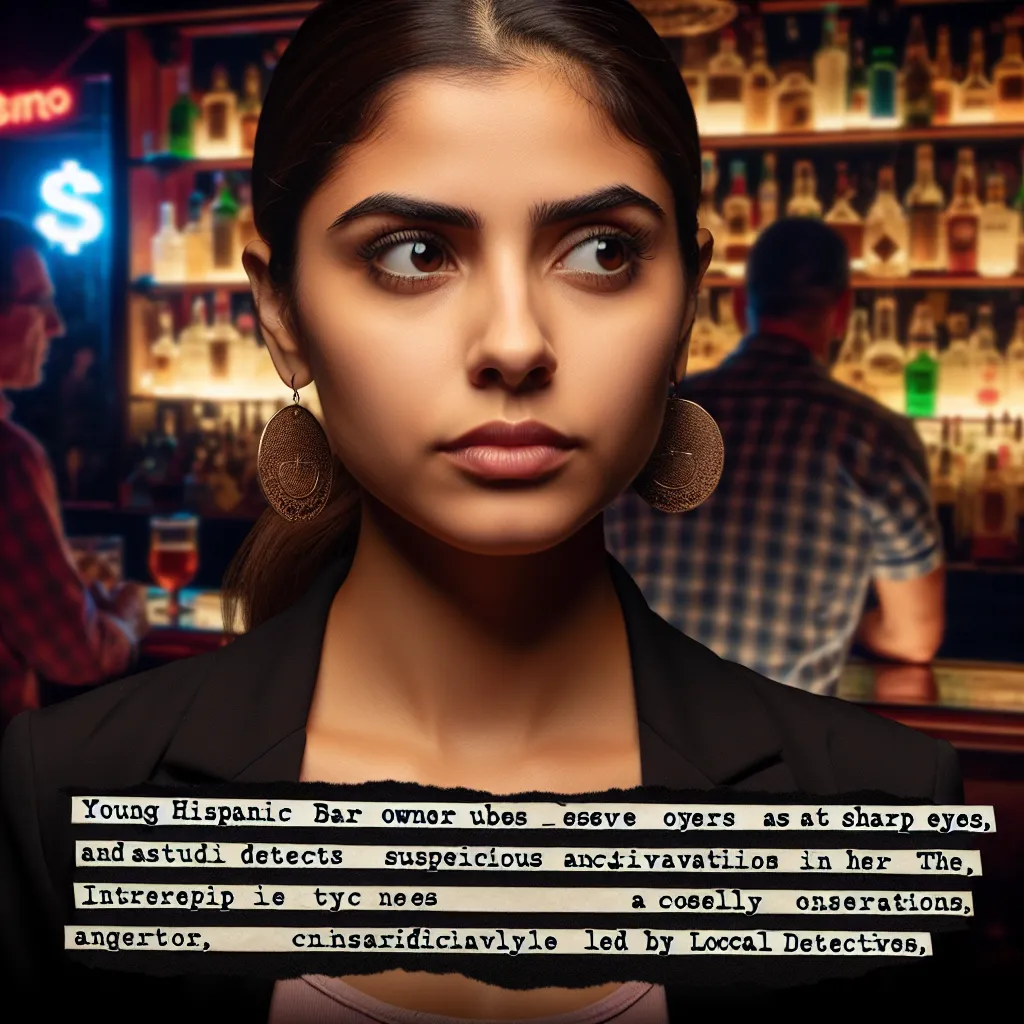 A young bar owner named Elise Santiago uses her sharp eyes and astute observations to uncover suspicious activity in her nightclub, The Indigo Vault. She discreetly watches patrons, deciphers cryptic notes, and carefully monitors interactions, ultimately aiding in an investigation by local detectives.