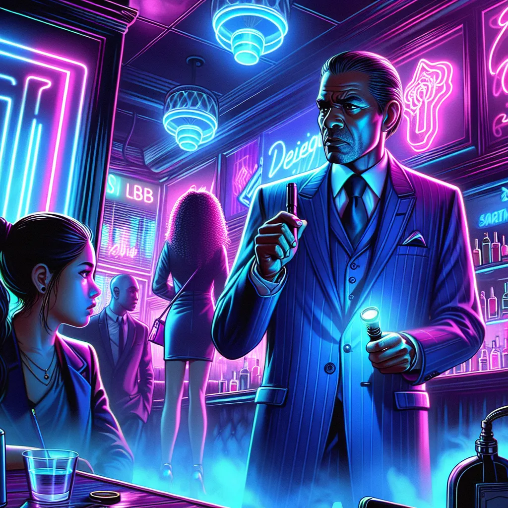 A crime scene featuring a neon-lit nightclub, a dedicated detective, and a determined sister searching for her vanished sibling.