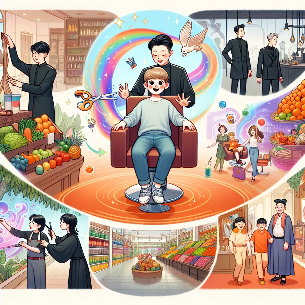 A four-year-old boy, Eli, embarks on a magical adventure during his first trip to a fancy hair salon in a bustling town. As he gets his haircut, he unexpectedly finds himself floating between worlds, experiencing a series of mysterious encounters, from Korean stylists to a captivating grocery store scene. The story weaves together themes of imagination, connection, and the colorful tapestry of life in Greenhaven.