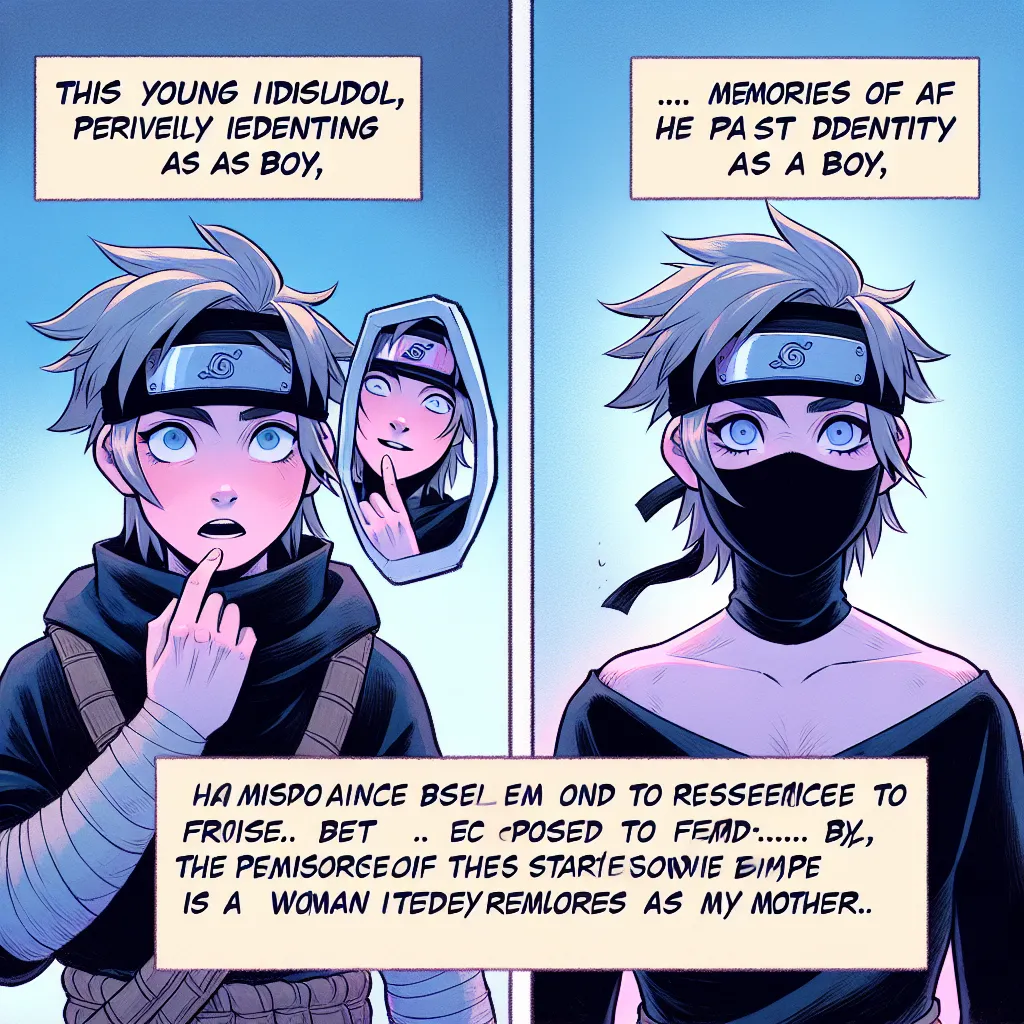 A young person named Naruto wakes up to discover that their body has undergone a horrific transformation. They find themselves shifting from a male identity to a female one, their memories of being a boy becoming increasingly elusive. As they struggle to accept their new reality, they realize that their physical appearance now bears an uncanny resemblance to their mother, Kushina Uzumaki. Despite their efforts to resist the transformation, Naruto, now called Naruko, embraces her new identity as 