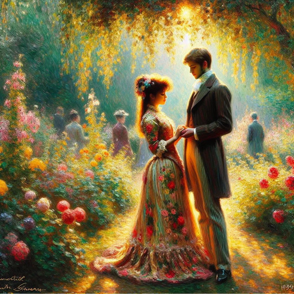 Desire, Intimacy, Connection, Emotion, Passion in the style of Monet