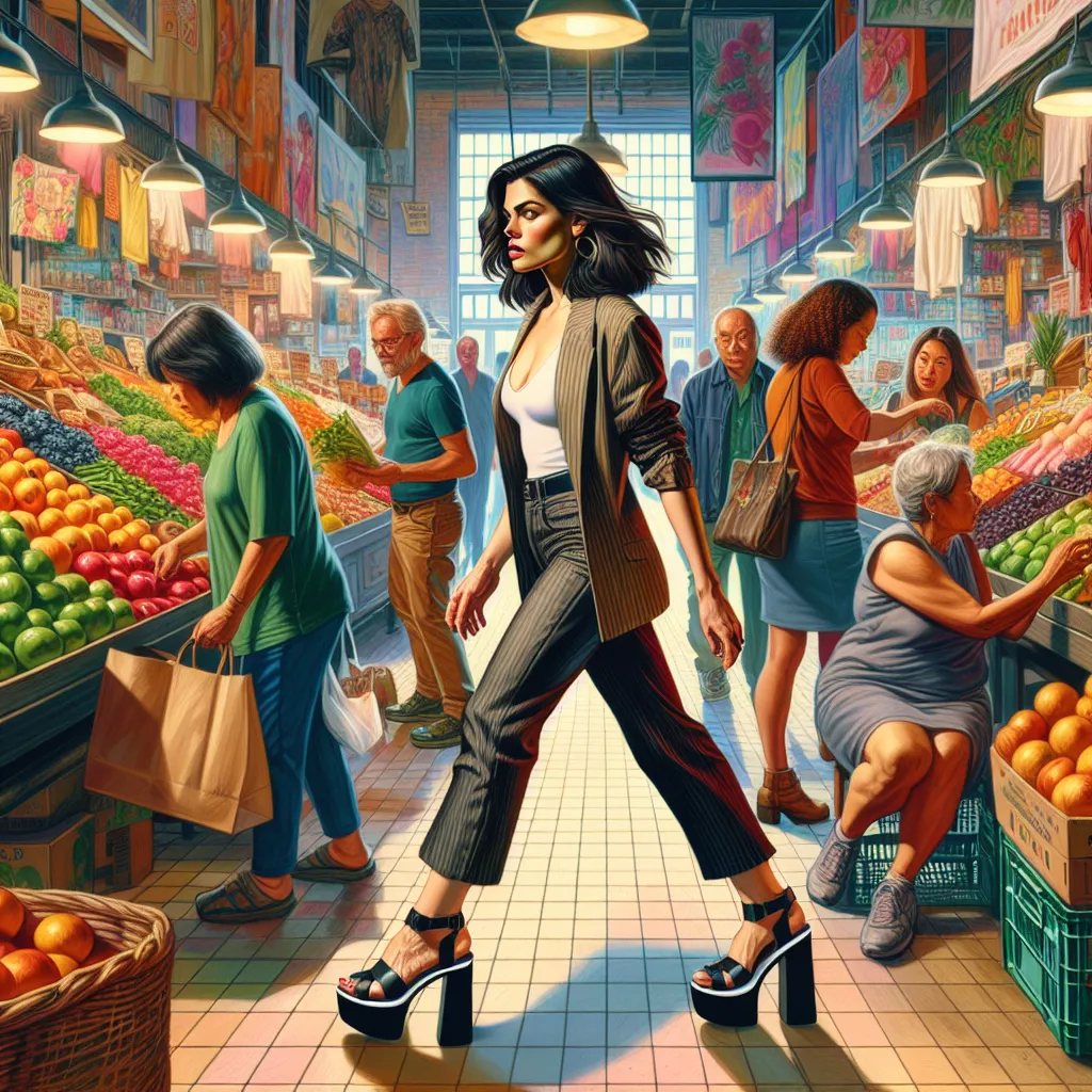 A young boy named Jacob, transformed into a grown woman, ventures through a grocery store in platform sandals, embodying the persona of Eun-gyeong Kim. As Jacob's physical features shift, his panic intensifies while memories and language transform. Ultimately, the tale ends with Eun-gyeong Kim embracing her new identity and searching for her daughter in a beautifully detailed, poignant narrative set against a vivid backdrop of a bustling market.