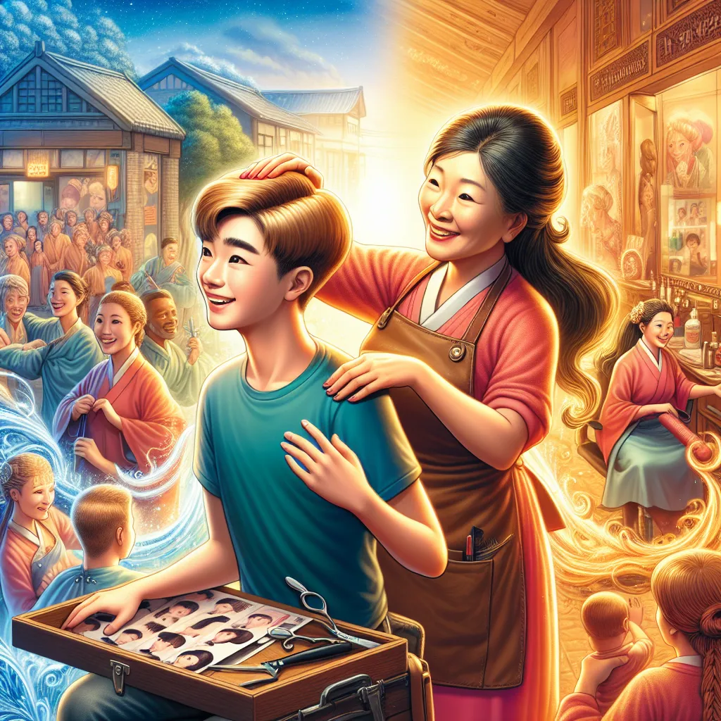 A heartwarming tale of transformation unfolds as Timmy, a young boy, switches bodies with Min-Ji, a Korean woman working in a salon. Through the vivid descriptions of their lives and shared experiences, we witness Min-Ji finding fulfillment and happiness in her new life, embracing her role as a skilled stylist and cherished friend in her warm community.