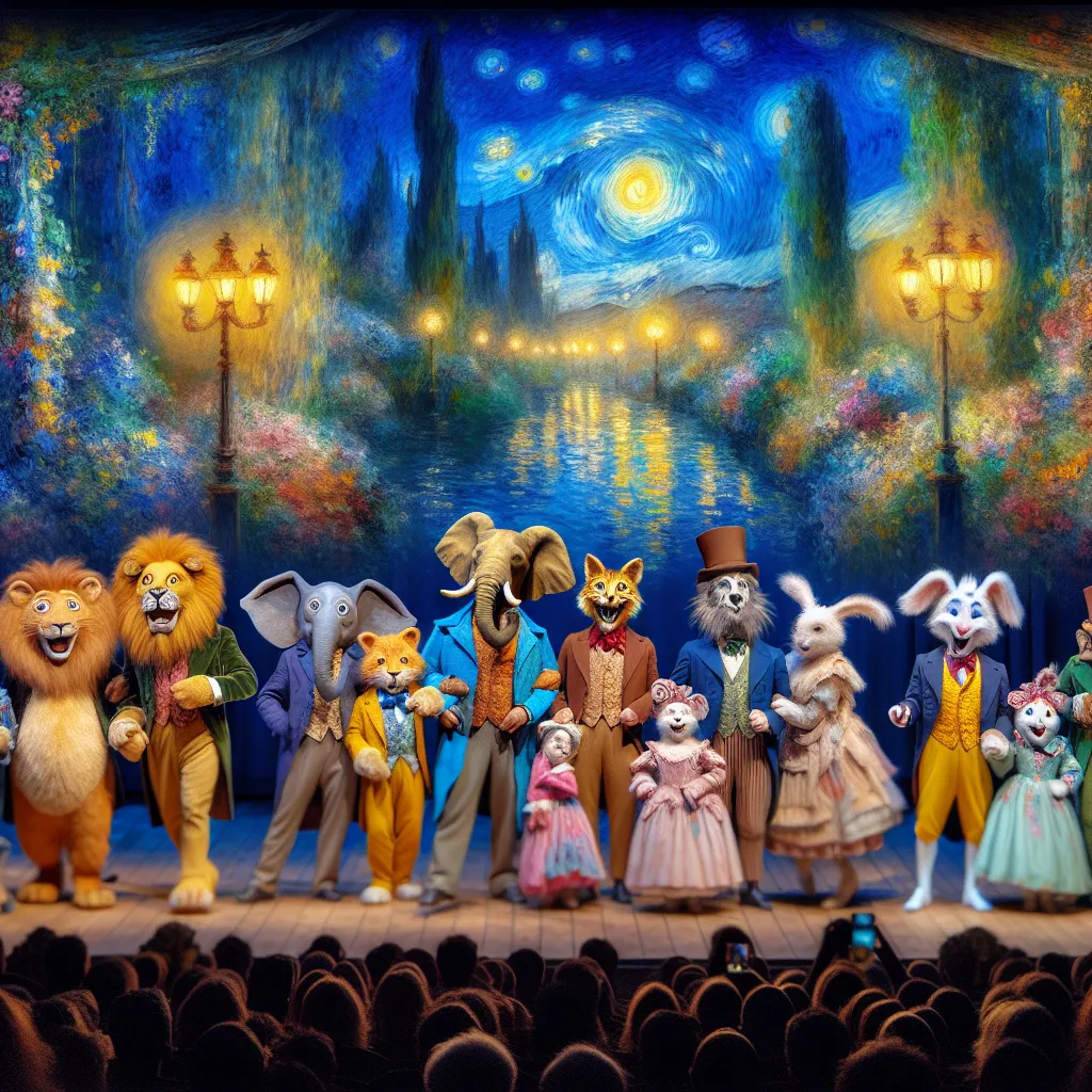 Pet, Theater, Swap, Transformation, Comedic in the style of Monet