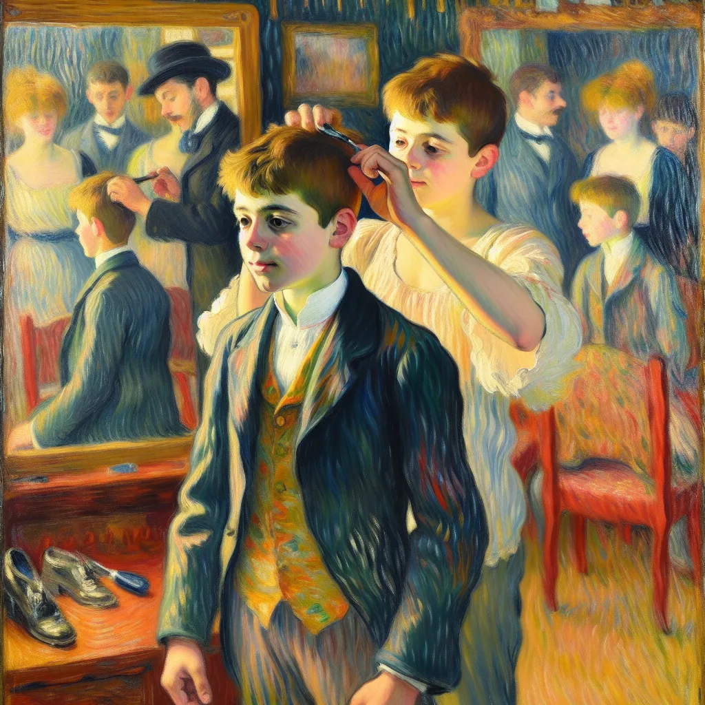 Boy, Transformation, Salon, Identity, Journey in the style of Monet