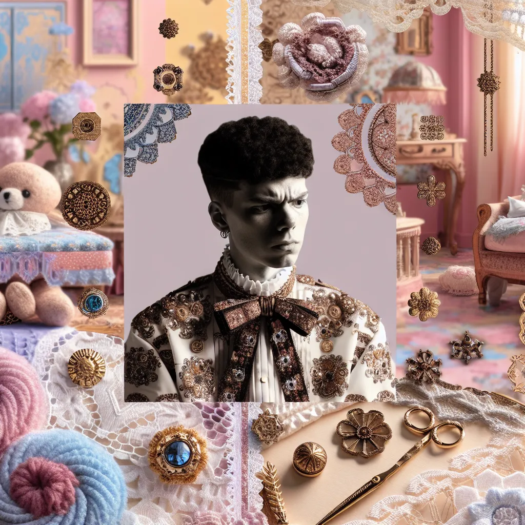 Image of a young boy trapped in a girl's body, sitting in a frilly, pastel-colored bedroom. The boy, now inhabiting the body of Yasuna, looks distressed and confused while wearing elaborate Lolita-inspired clothing. The room is filled with lace, plushies, and feminine decor, emphasizing the jarring experience of waking up in a different gender's body.