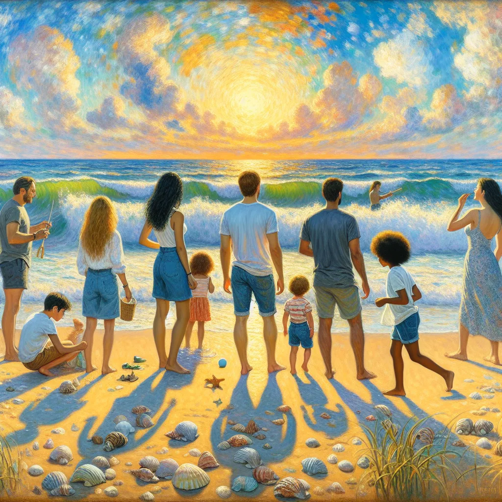 Family, Beach, Vision, Transformation, Identity in the style of Monet