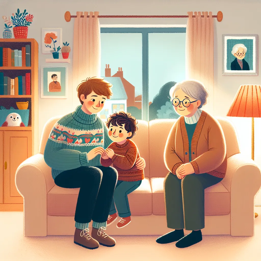 A heartwarming story capturing a night of unexpected events and tender moments between a young mother, Miriam, her son Oliver, and grandmother Joan. The peaceful resolution unfolds with love, comfort, and a sense of security in their cozy home.