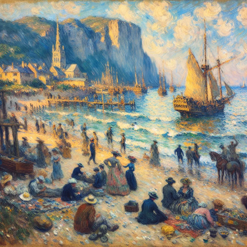 Transformation, Adventure, Mischief, Beach, Memory. in the style of Monet