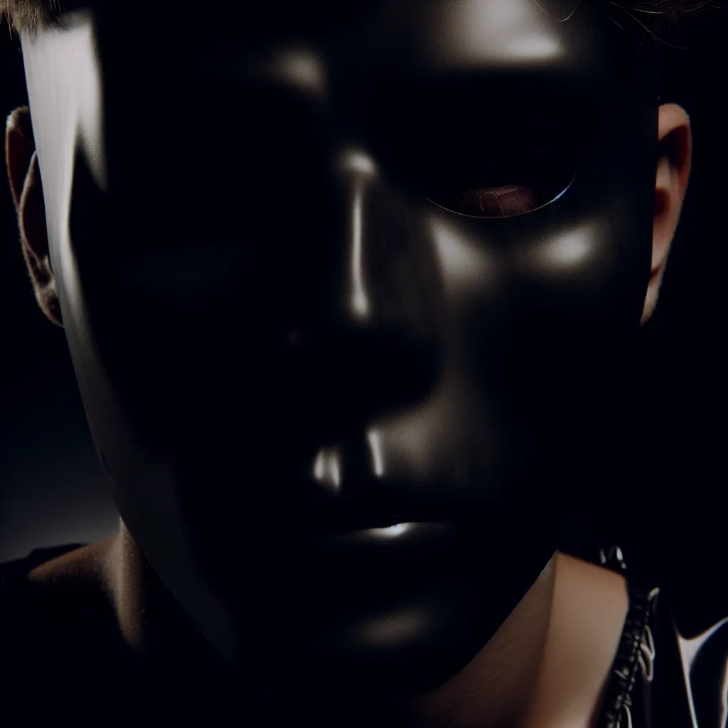 The image accompanying this story is a close-up view of a person's face covered in latex, with their eyes open wide in fear and confusion. The lighting is dim, adding to the sense of mystery and confinement.