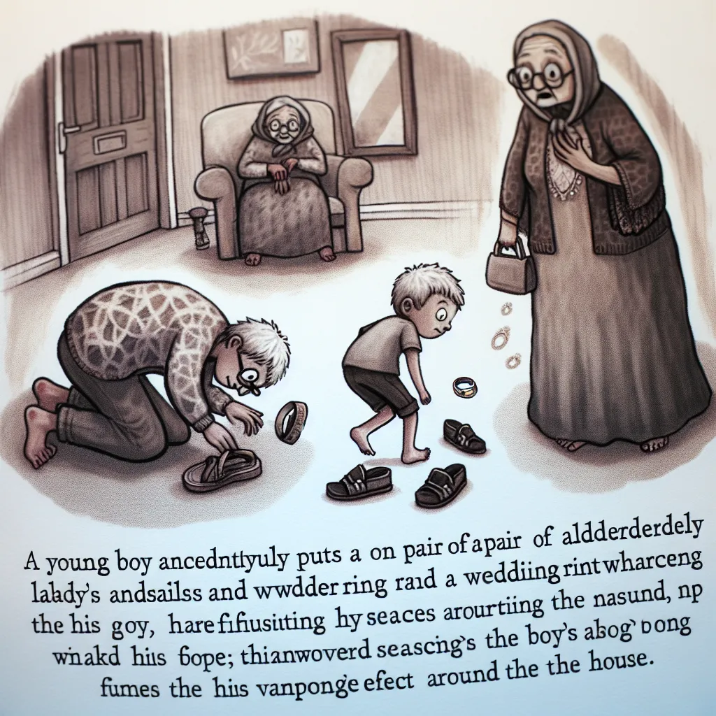 A young boy named Tommy transforms into his grandmother after accidentally putting on her sandals and wedding ring, resulting in his disappearance. His grandmother, Linda, searches for him in vain but is unaware of her own involvement in his disappearance. The story highlights the lasting impact of Tommy's absence on his family.