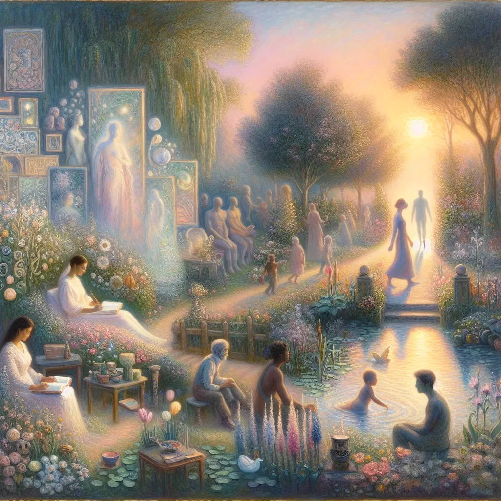 Transformation, Identity, Memory, Family, Dreams in the style of Monet