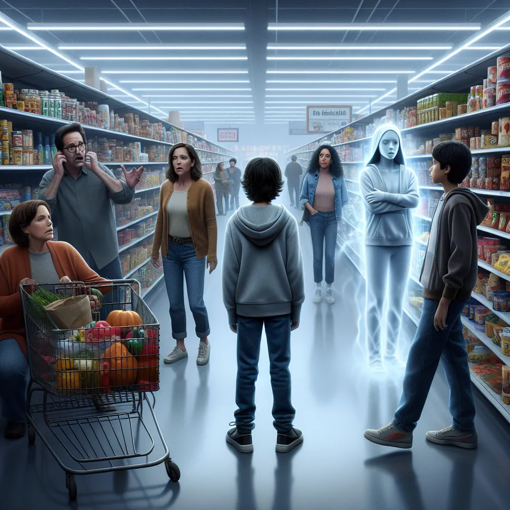 An eight-year-old boy named Adam mysteriously turns invisible in a bustling superstore, where he encounters a family of four led by a frustrated mother named Lisa and her daughter Emma. As Adam tries to make sense of his predicament, he finds himself inhabiting the body of Emma and experiencing her familial conflict firsthand. His world is turned upside down as he navigates this strange new perspective.