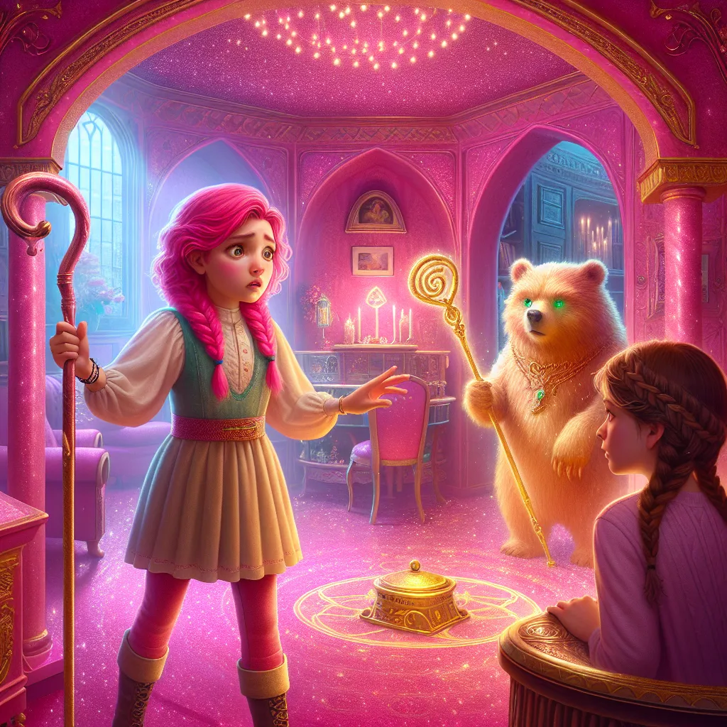A young boy named Liam discovers he has transformed into an adult woman named Candy Rose in a mysterious pink room, seeking clues and a way back with the help of a magical bear, a hidden key, and his friend Emma.