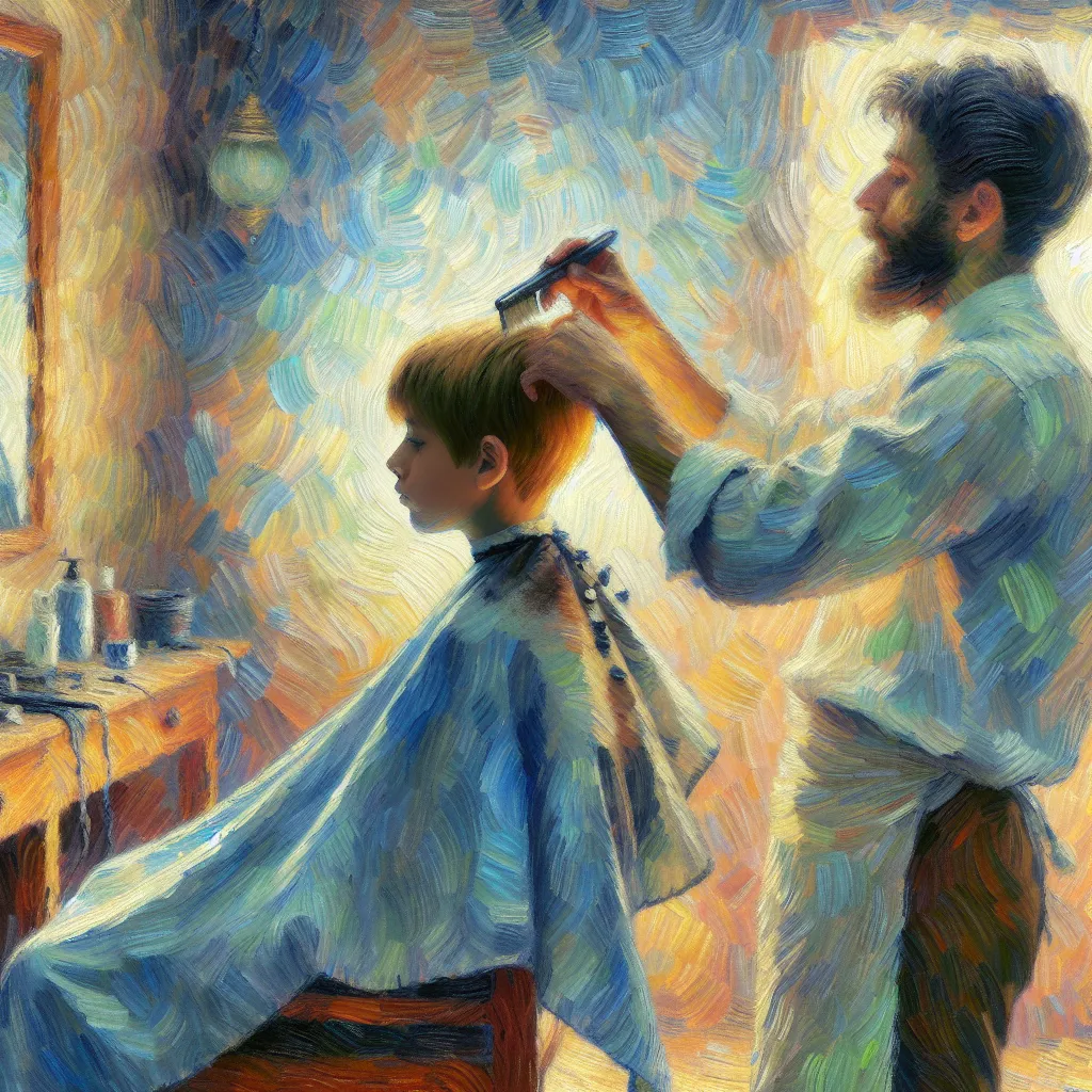 1. Boy  
2. Transformation  
3. Haircut  
4. Gender  
5. Identity in the style of Monet