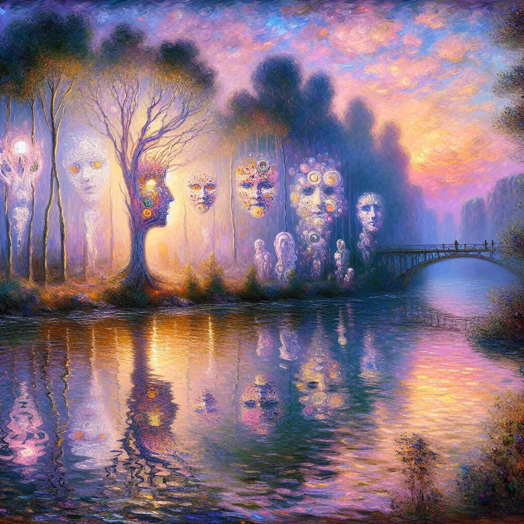 Transformation, Identity, Confusion, Dream, Reflection in the style of Monet