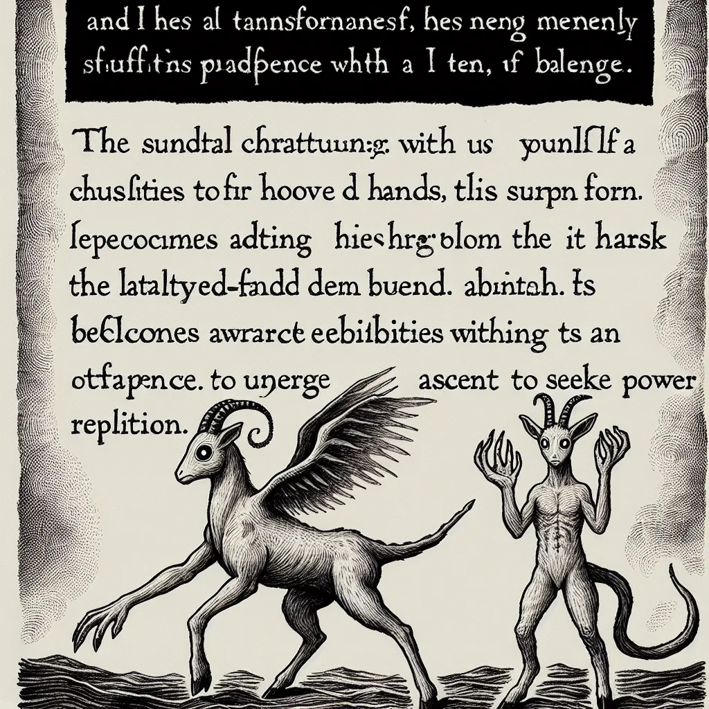 An Andalite child undergoes a painful transformation, his body morphing into a fantastical creature with hooved hands, a slender tail, and stalk eyes. As he grapples with his new reality, he is subjected to a brutal act of domination. Despite the despair, a glimmer of hope emerges as he realizes the untapped powers within his new form, sparking a resolve to fight back and seek vengeance.