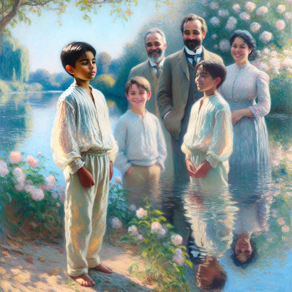 Boy, Transformation, Family, Memories, Identity in the style of Monet